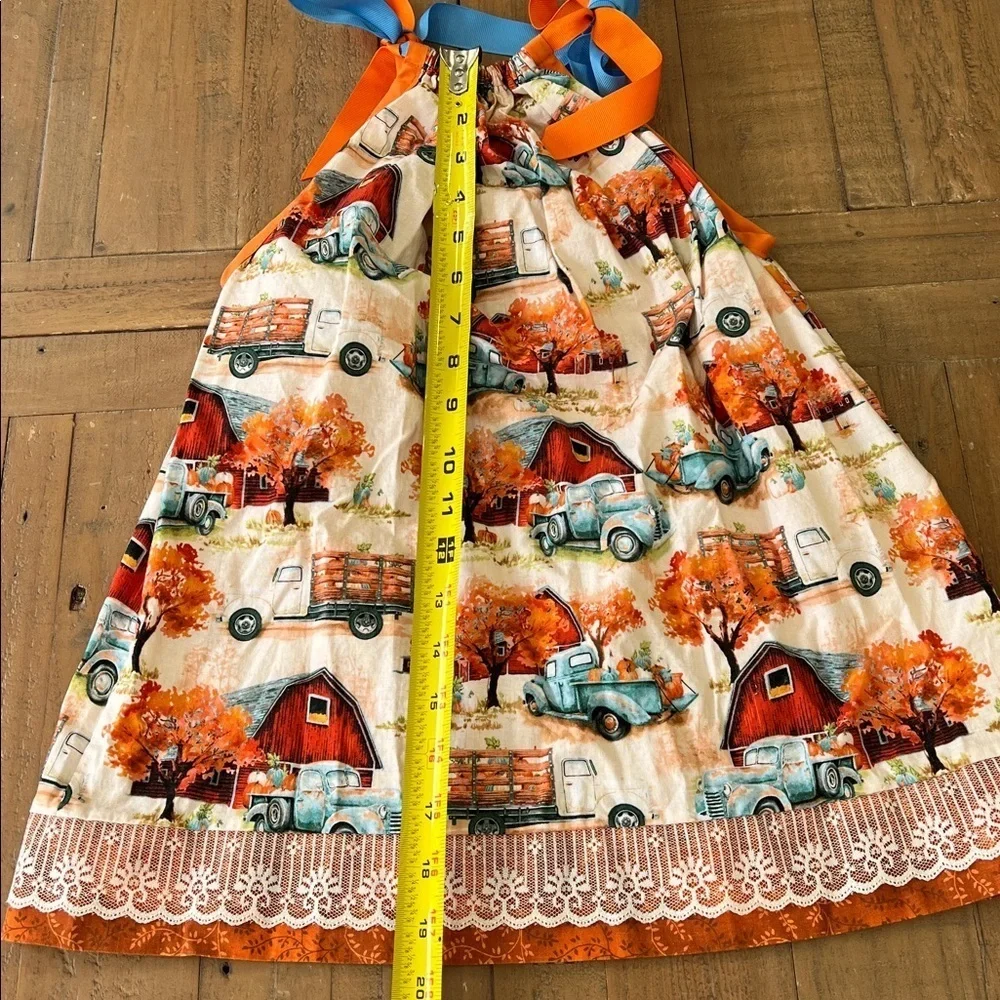 Boutique Autumn Farmhouse truck Print pillowcase Dress girls 2-3 years bows
